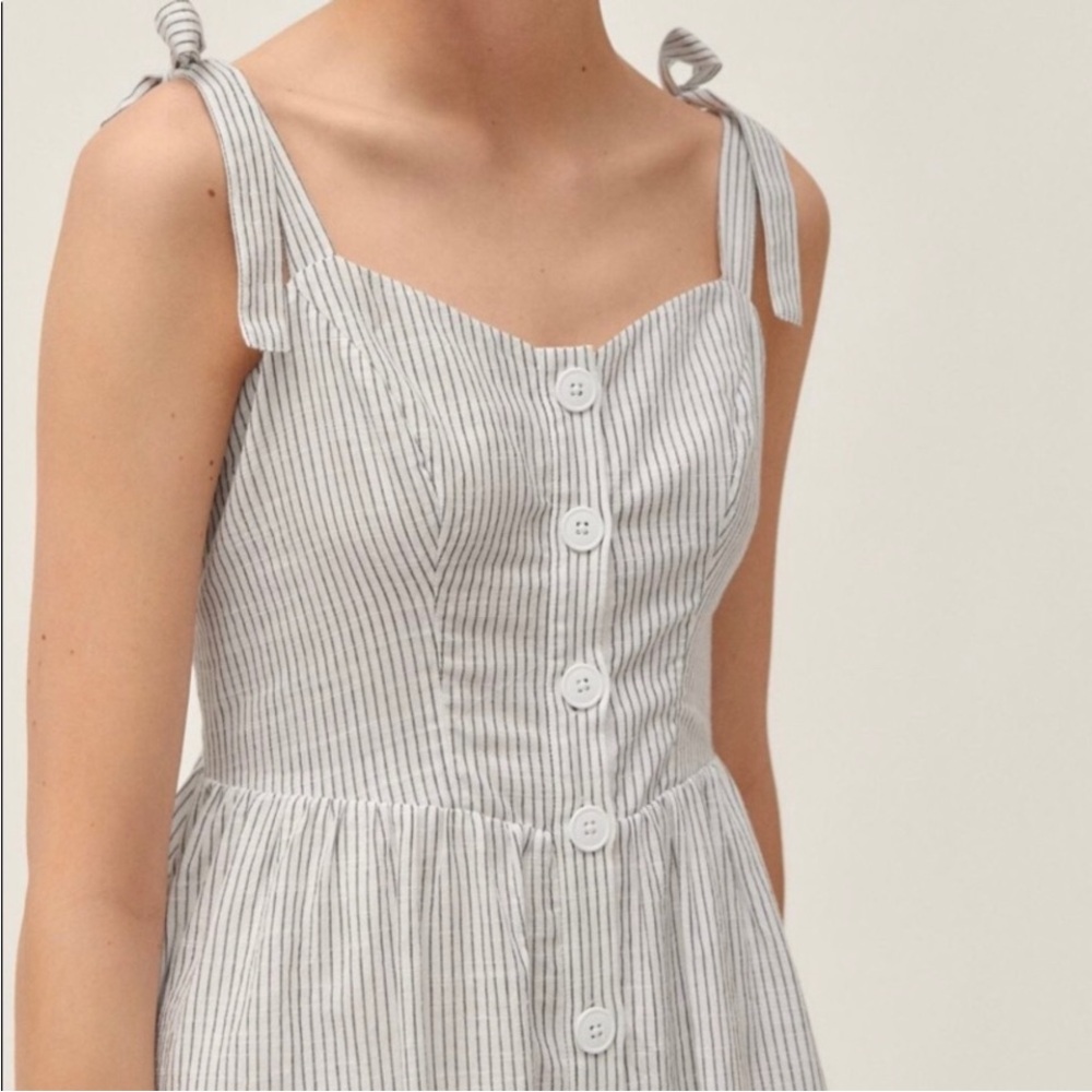 100% COTTON UO Positano Tie-Shoulder Midi Dress, Sweetheart Neckline, Pockets